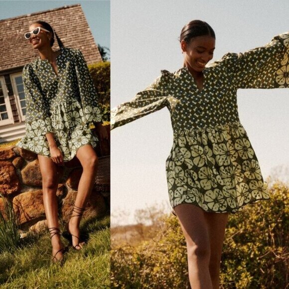 Tuckernuck Izzie Mini Dress Batik Medallion Print Bell Sleeve NWT Size M - Picture 2 of 12